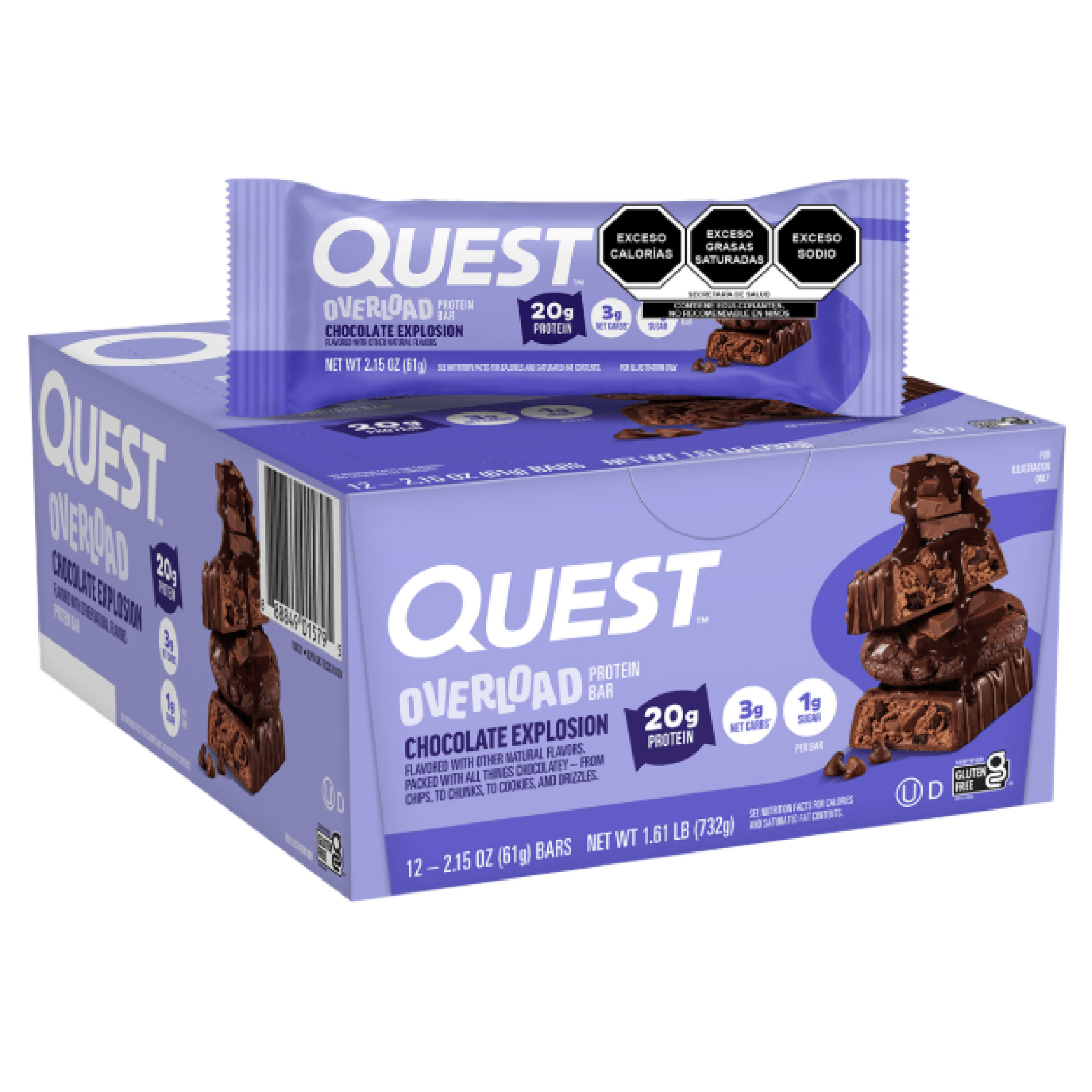 Barra De Proteína Quest Nutrition Overload 12pz Explosión Chocolate