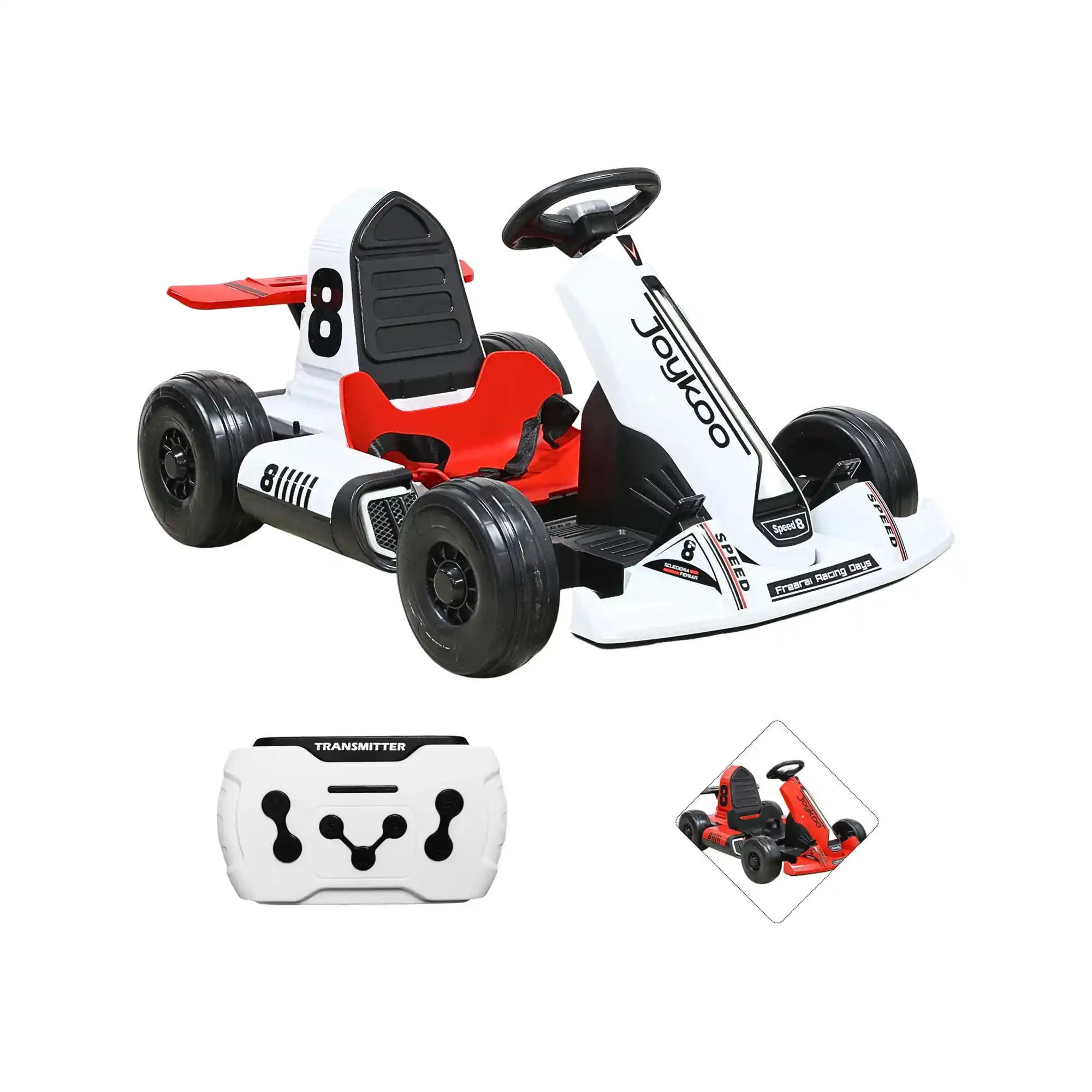 Montable Eléctrico Joykoo Go Kart Largo Remoto Infantil CM-2088 Blanco
