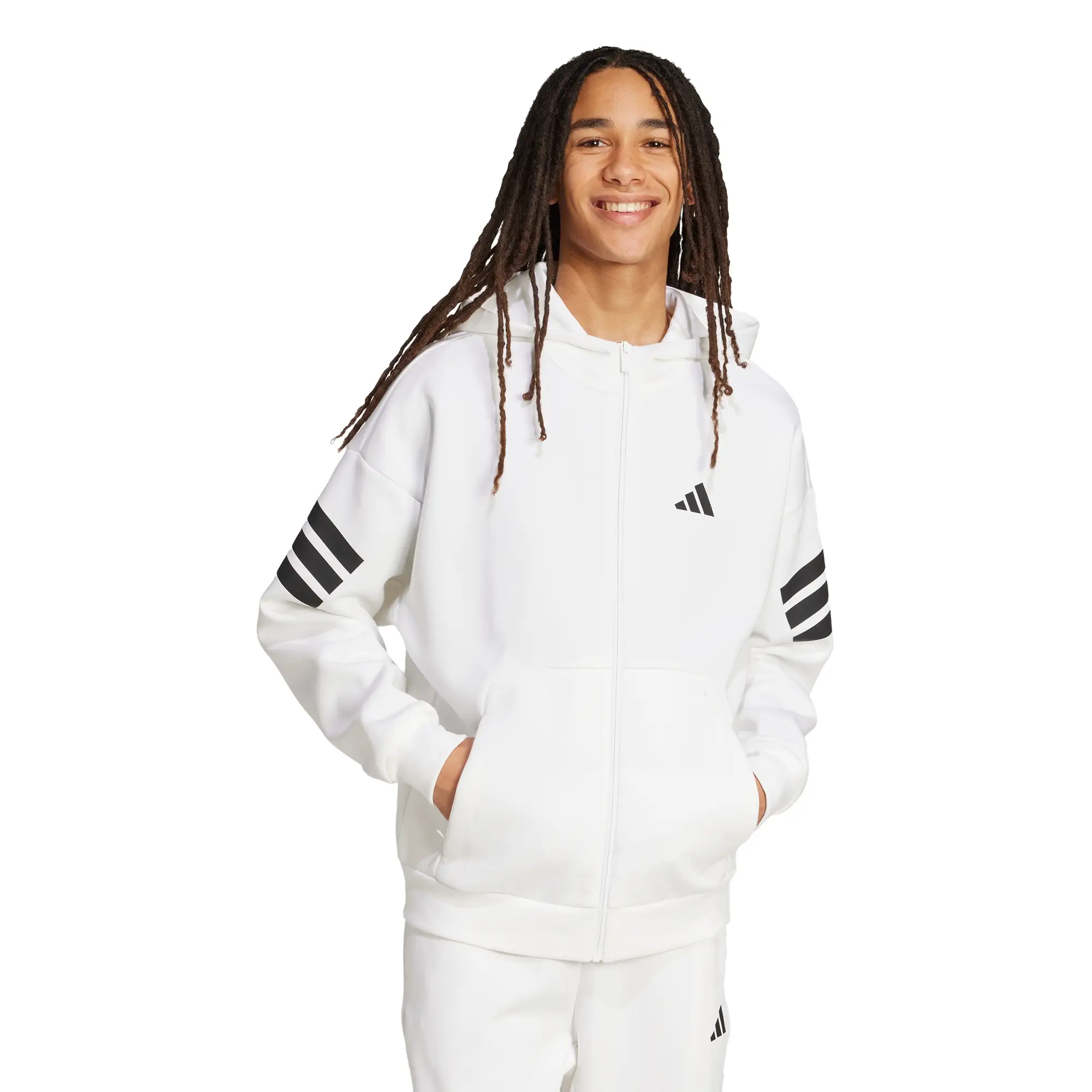 Chamarra Con Gorro Future Icons 3 Franjas Cierre Frontal adidas Casual Unisex JW7106
